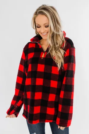 1/4 Zip Sherpa Pullover- Buffalo Plaid