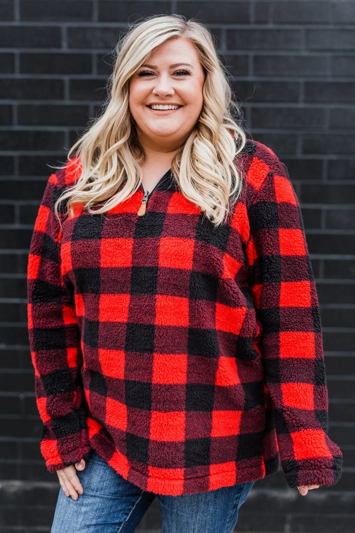 1/4 Zip Sherpa Pullover- Buffalo Plaid