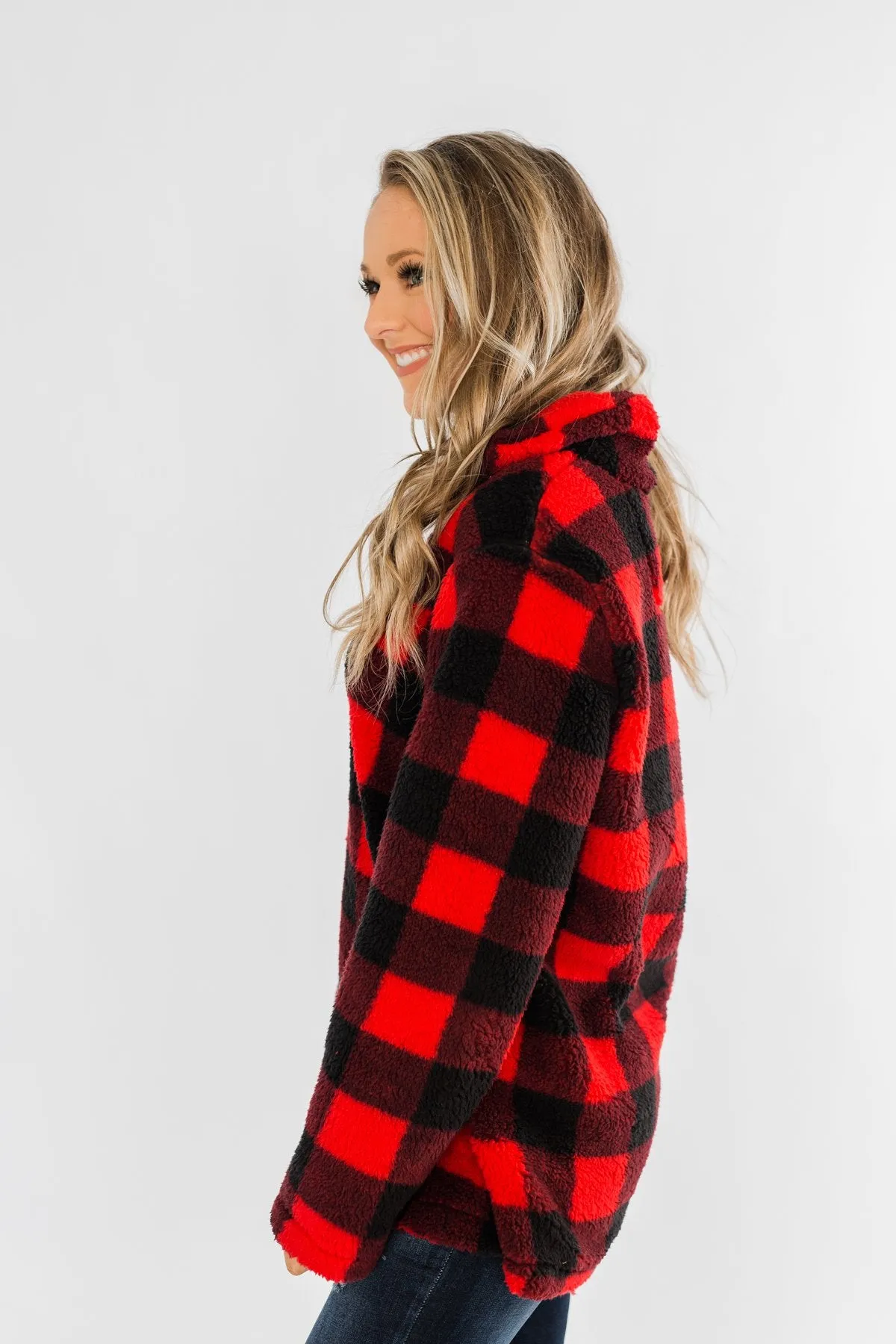 1/4 Zip Sherpa Pullover- Buffalo Plaid