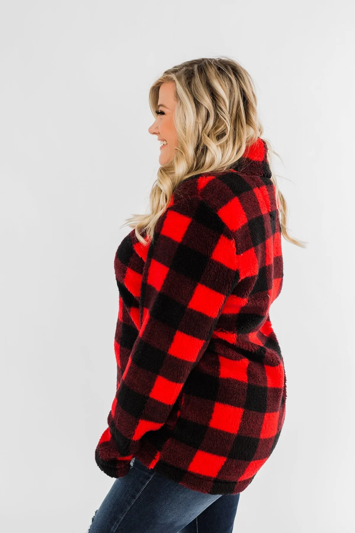 1/4 Zip Sherpa Pullover- Buffalo Plaid