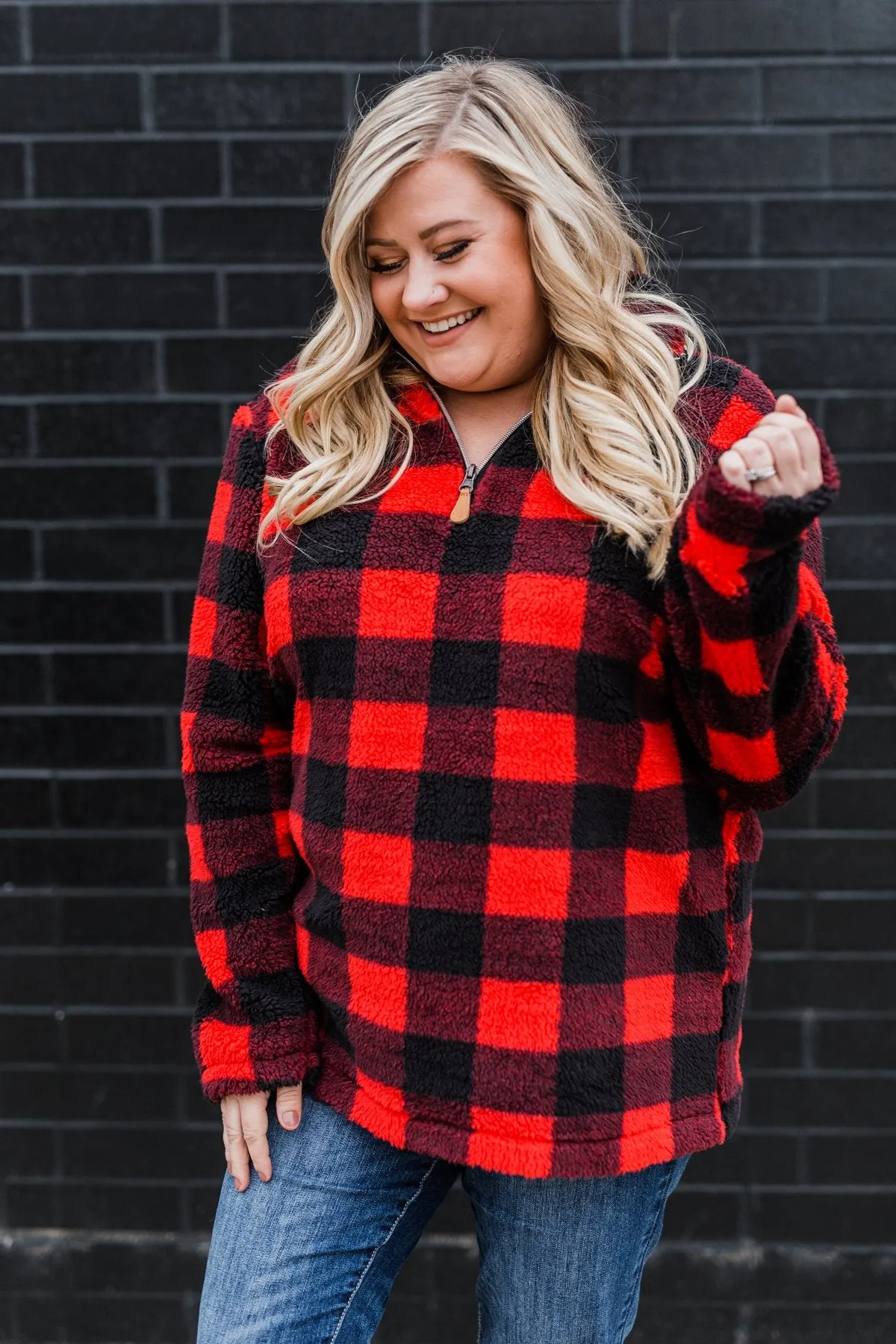 1/4 Zip Sherpa Pullover- Buffalo Plaid