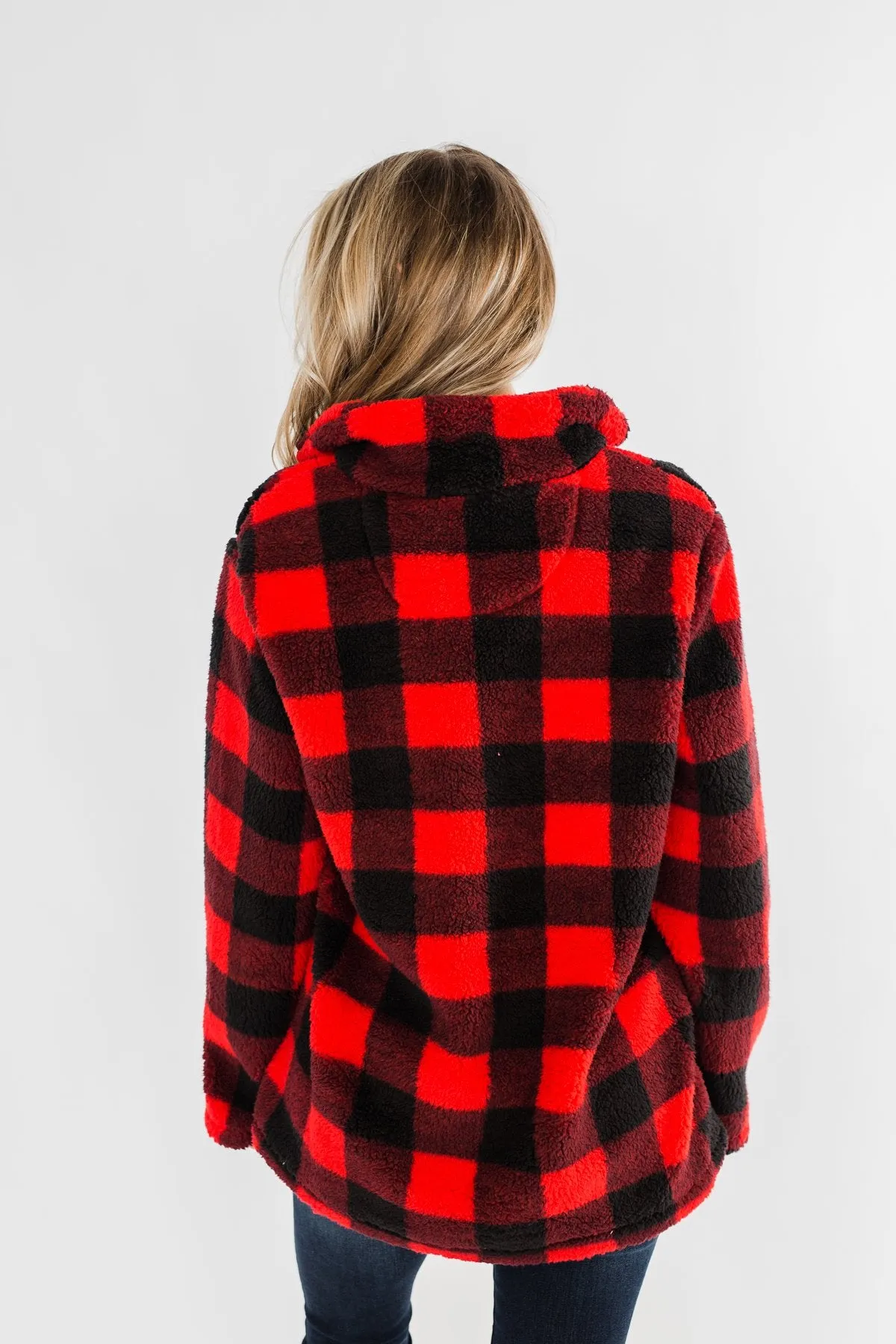 1/4 Zip Sherpa Pullover- Buffalo Plaid