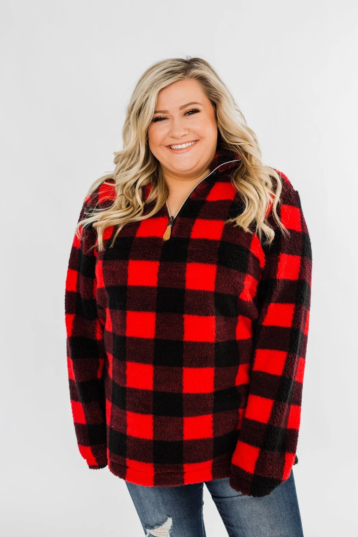 1/4 Zip Sherpa Pullover- Buffalo Plaid