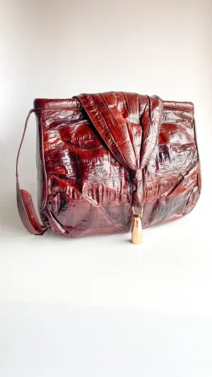 1980s Oxblood Shirred Shoulder Bag