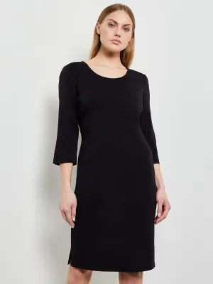 3/4 Sleeve Sheath Knit Dress, Black