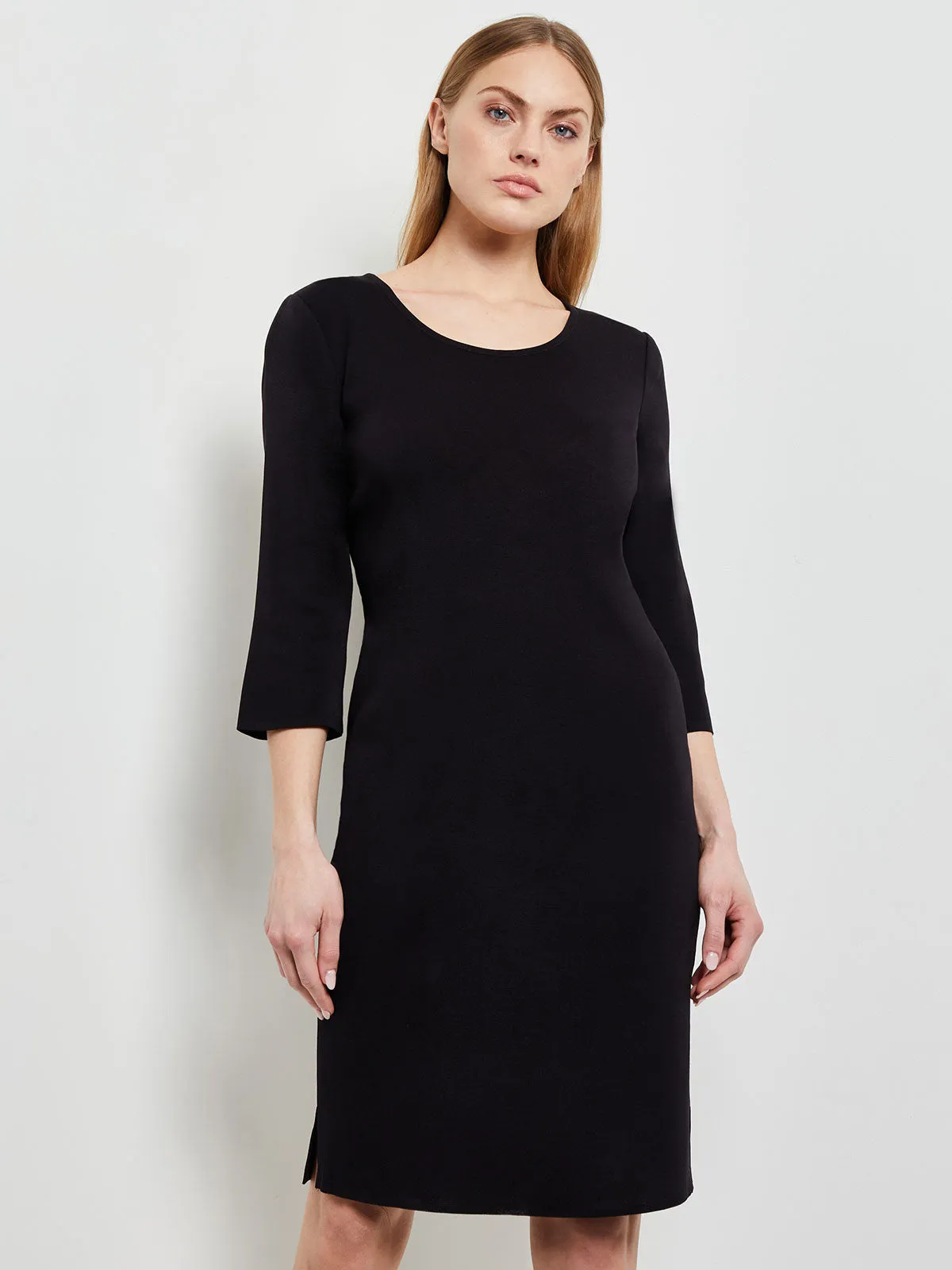 3/4 Sleeve Sheath Knit Dress, Black