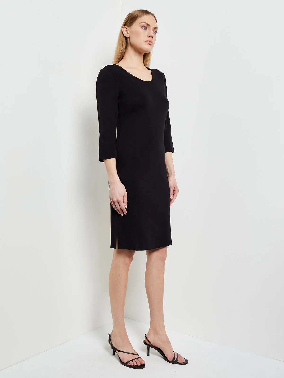 3/4 Sleeve Sheath Knit Dress, Black