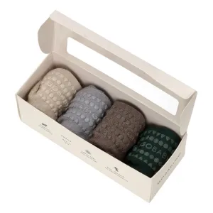 4 pack Grip Socks - Merino Wool - Grey Melange, Forest Green, Brown Melange, Sand