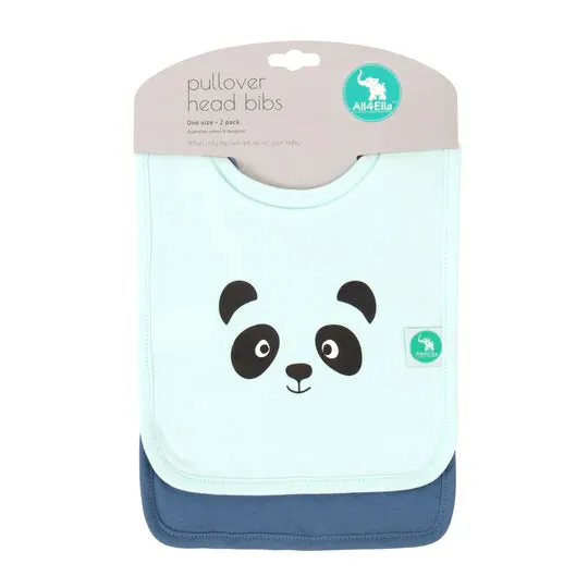 All 4 Ella Pullover Head Bib 2 Pack - Panda/Koala