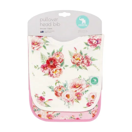 All 4 Ella Pullover Head Bibs 2 Pack - Floral