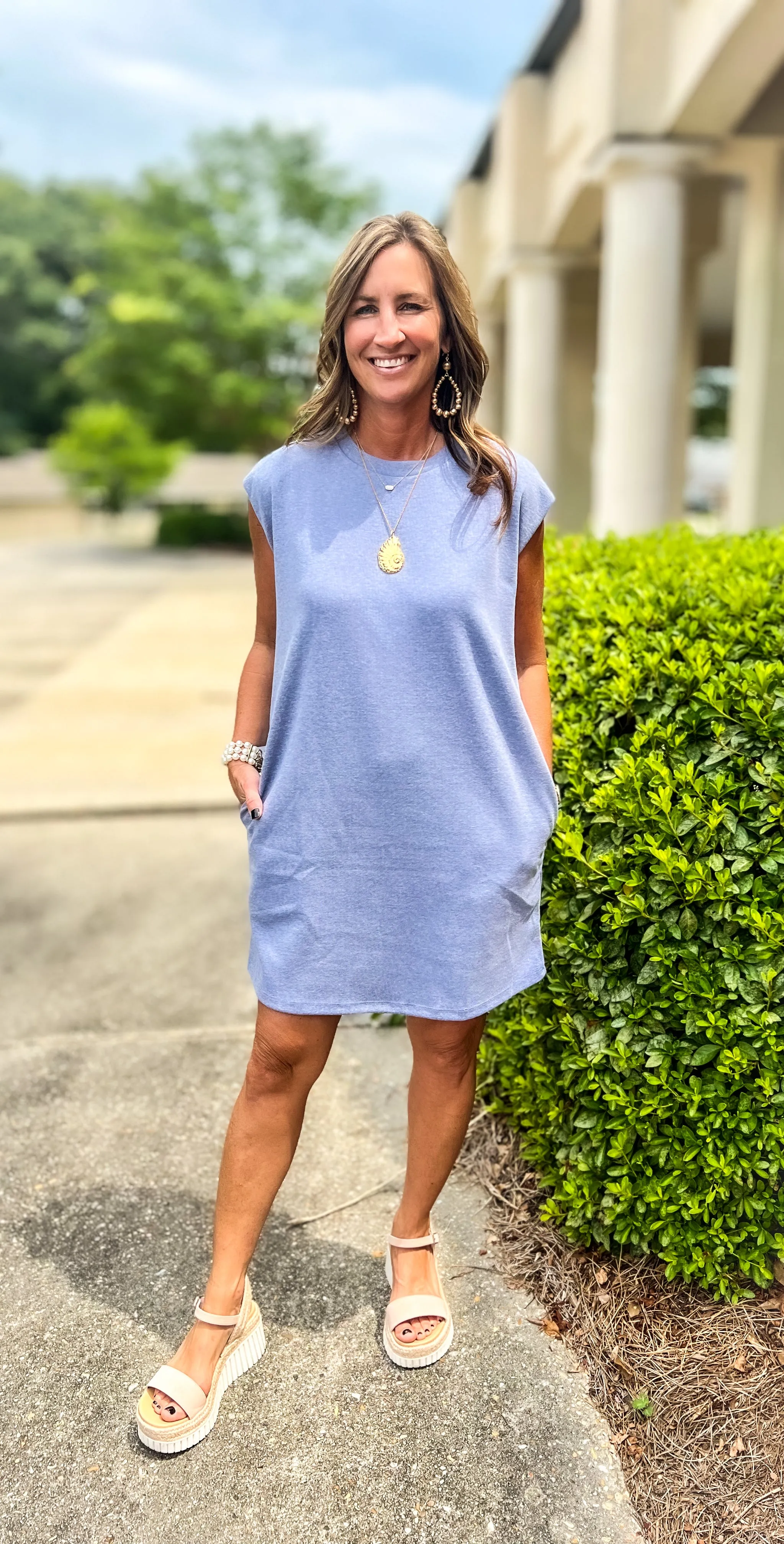 All For You Blue Sleeveless Knit Mini Dress