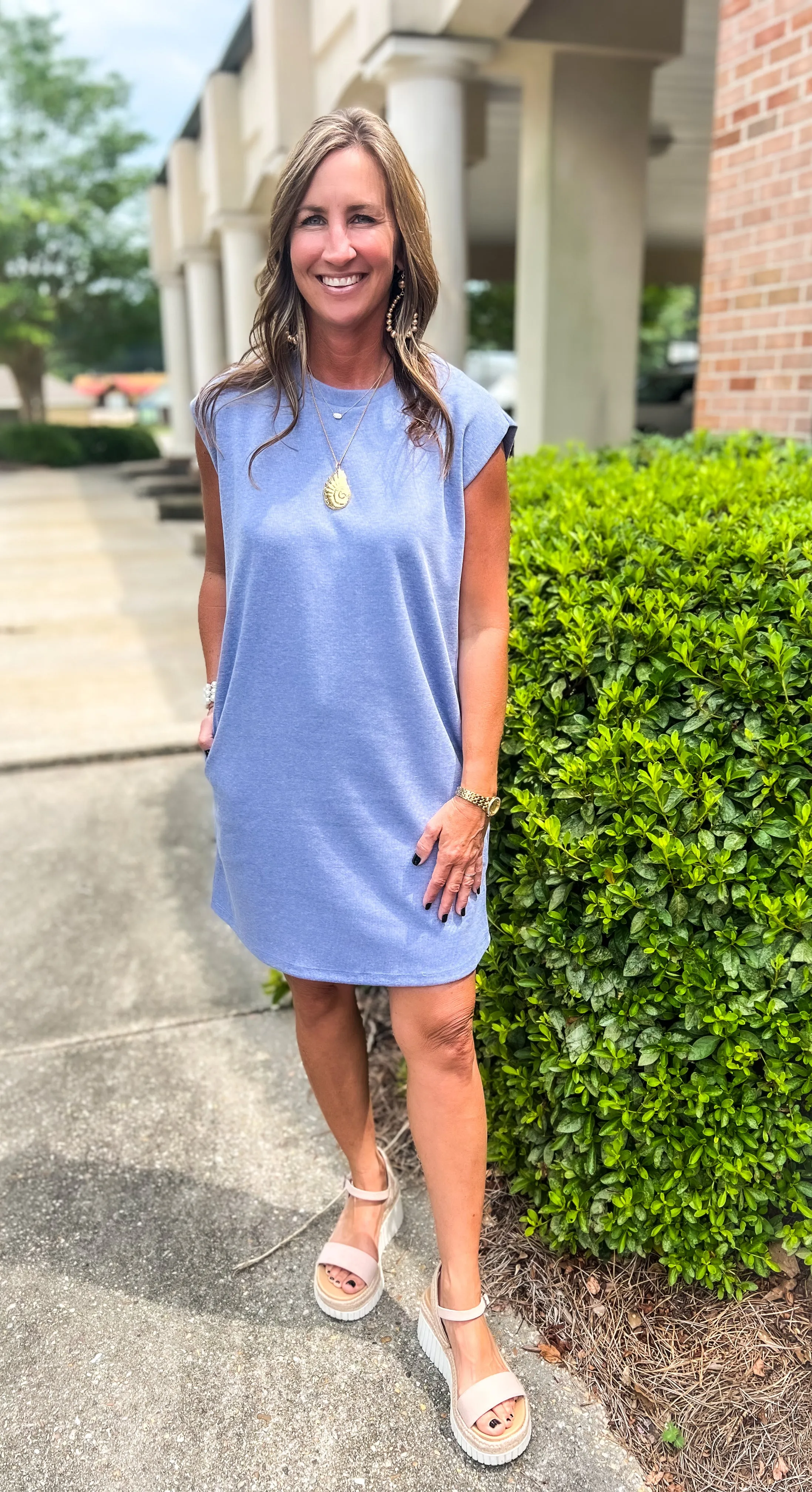 All For You Blue Sleeveless Knit Mini Dress