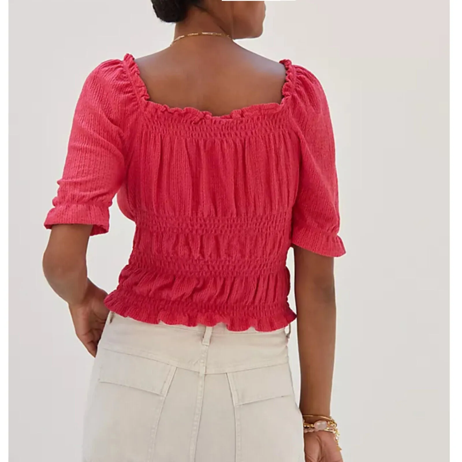 Anthropologie Pilcro Ruffle Puff-Sleeved Cinched Waist Blouse Top