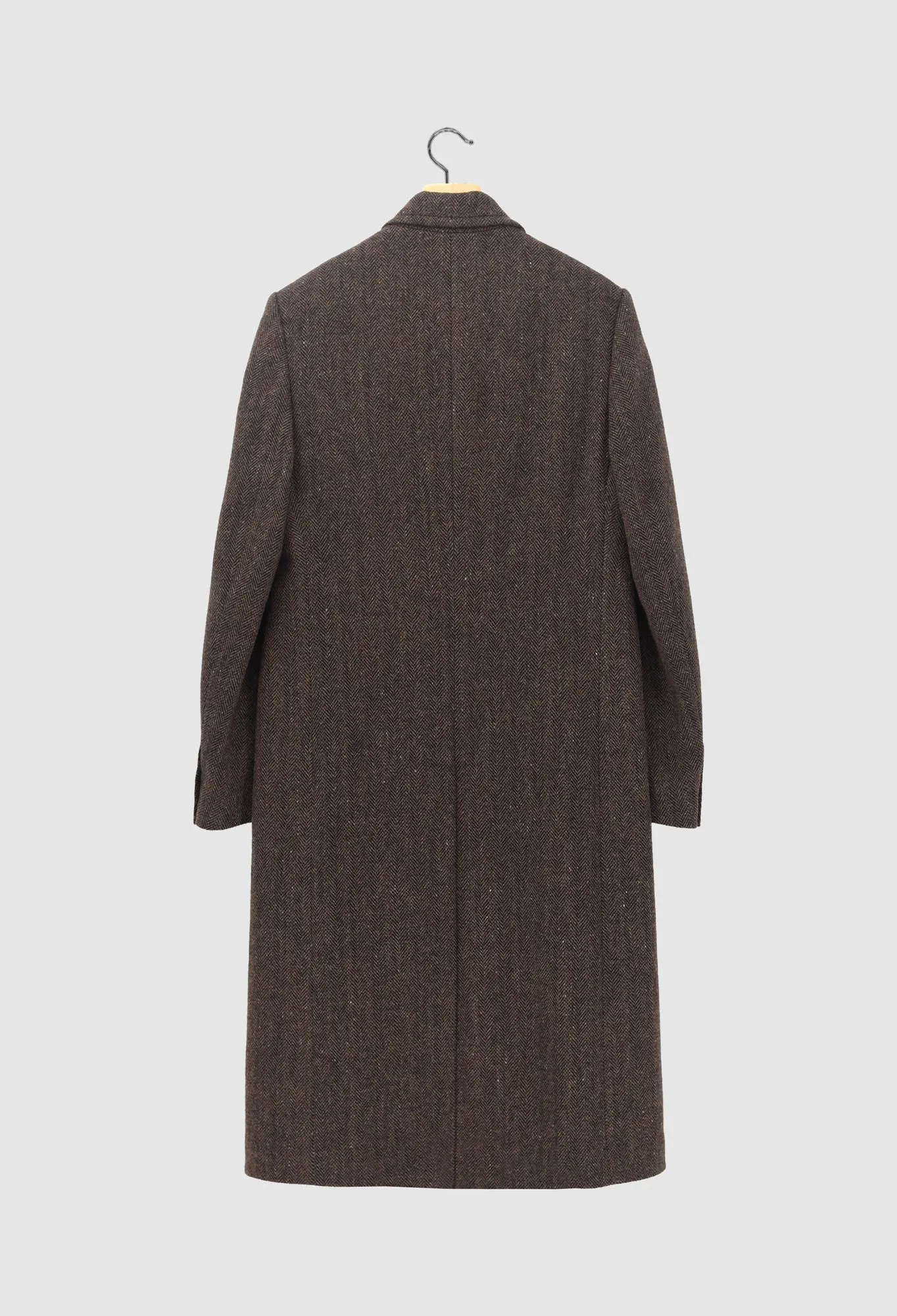 ASTOR - Double-Breasted Wool Coat in Brown Herringbone