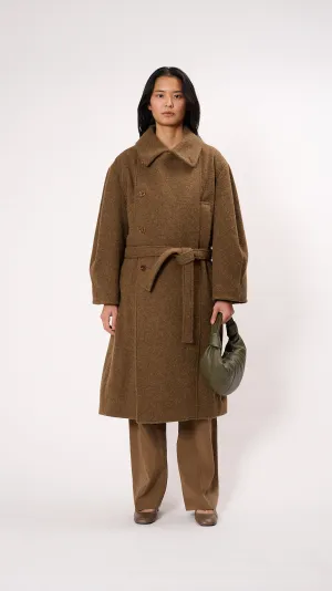 Asymmetrical Bathrobe Coat in Brown