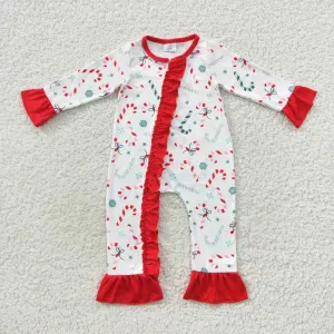 baby girl Christmas candy ruffle lace zipper onesie LR0501