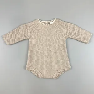 Baby Girl Knitted Romper -Long Sleeves - Beige