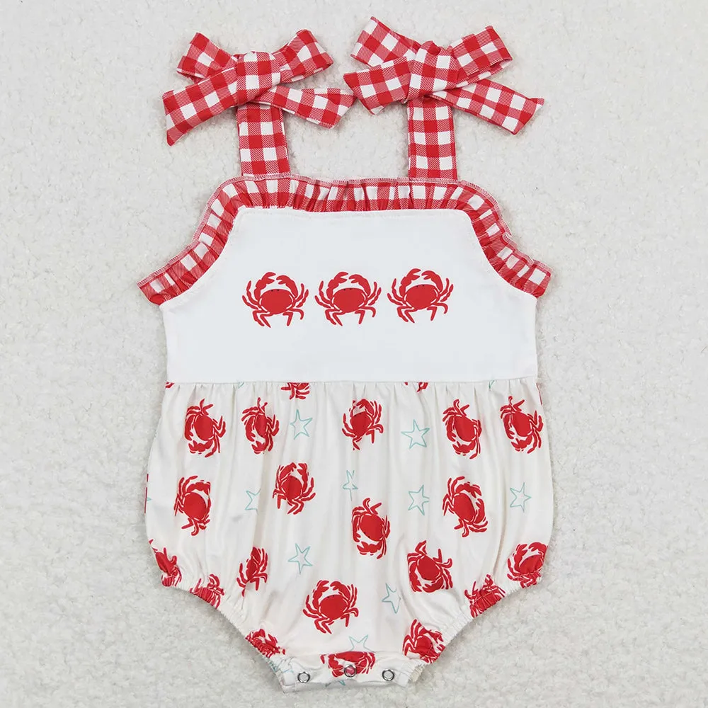 Baby Girls Rompers Crabs Straps Red Checkered Rompers  SR1186 SR1185