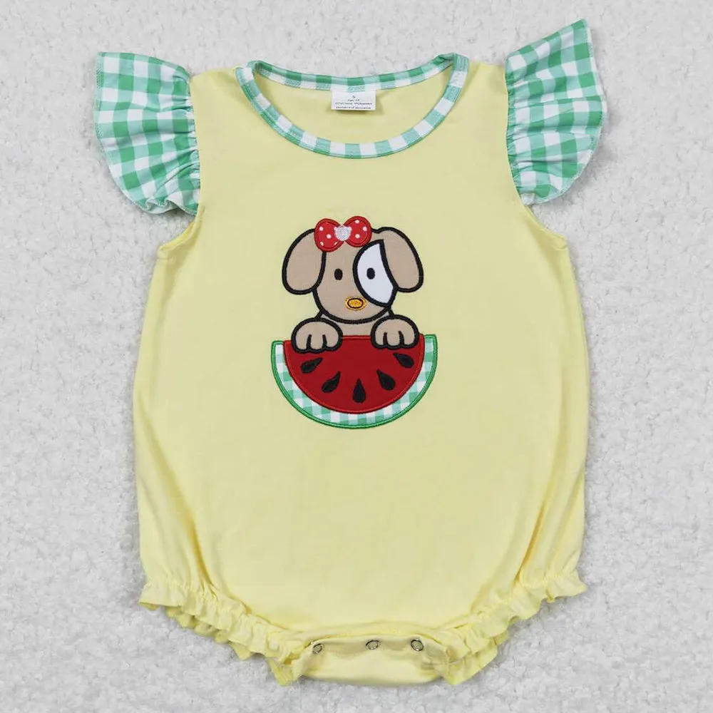 Baby Infant Girls Romper Dog Watermelon Flutter Sleeve Rompers SR0789