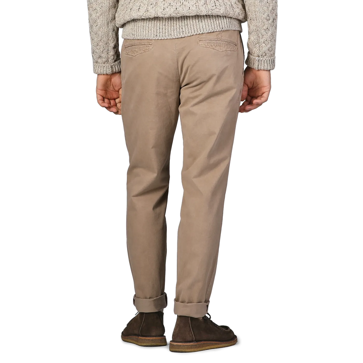 Beige Washed Cotton Gabardine Slim Chinos