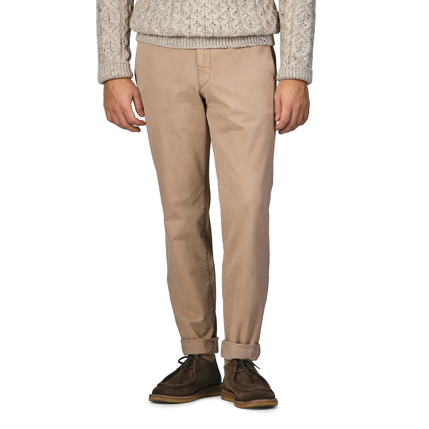 Beige Washed Cotton Gabardine Slim Chinos