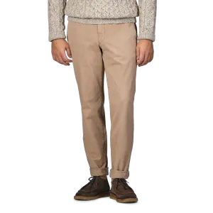 Beige Washed Cotton Gabardine Slim Chinos