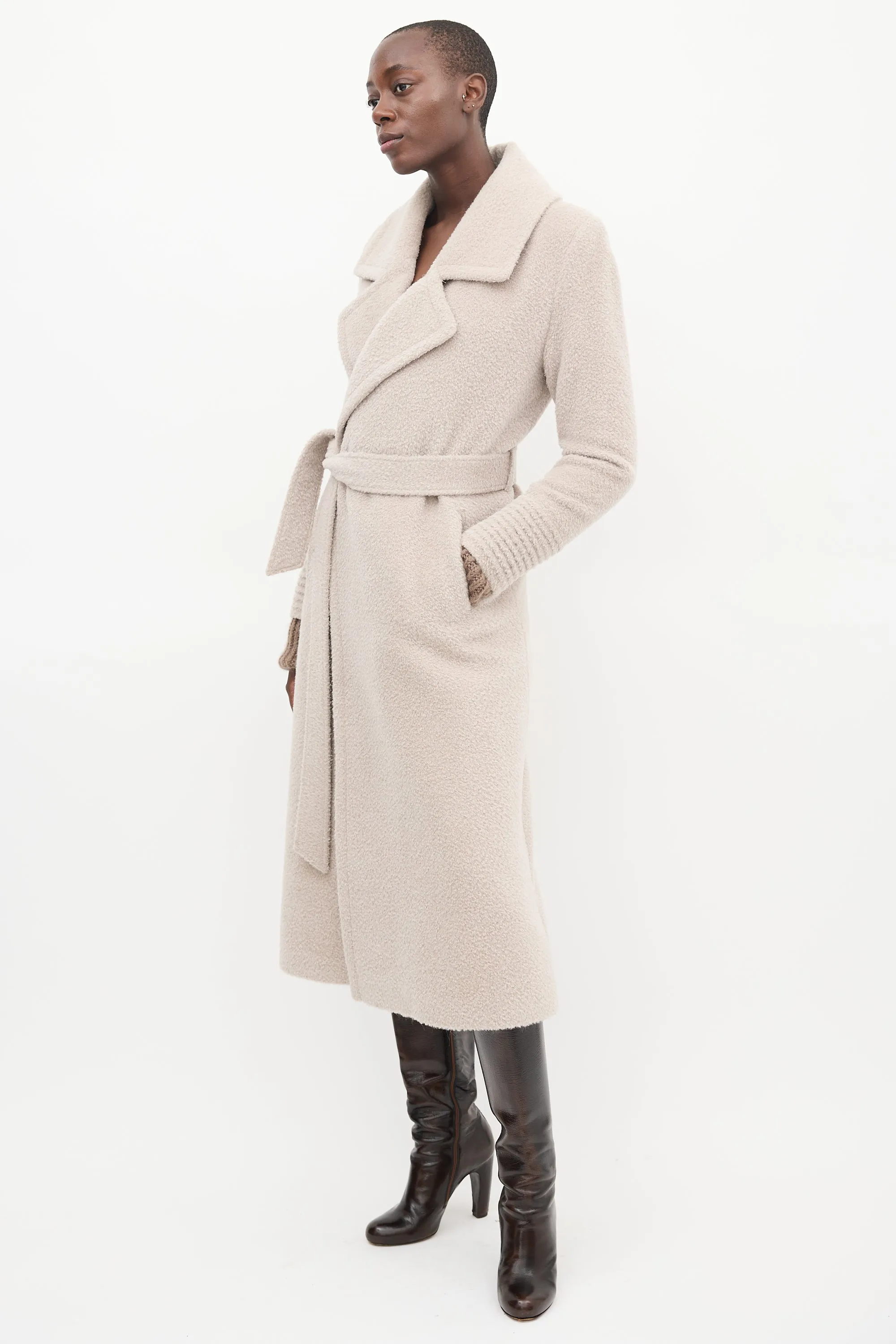 Beige Wool Wrap Coat