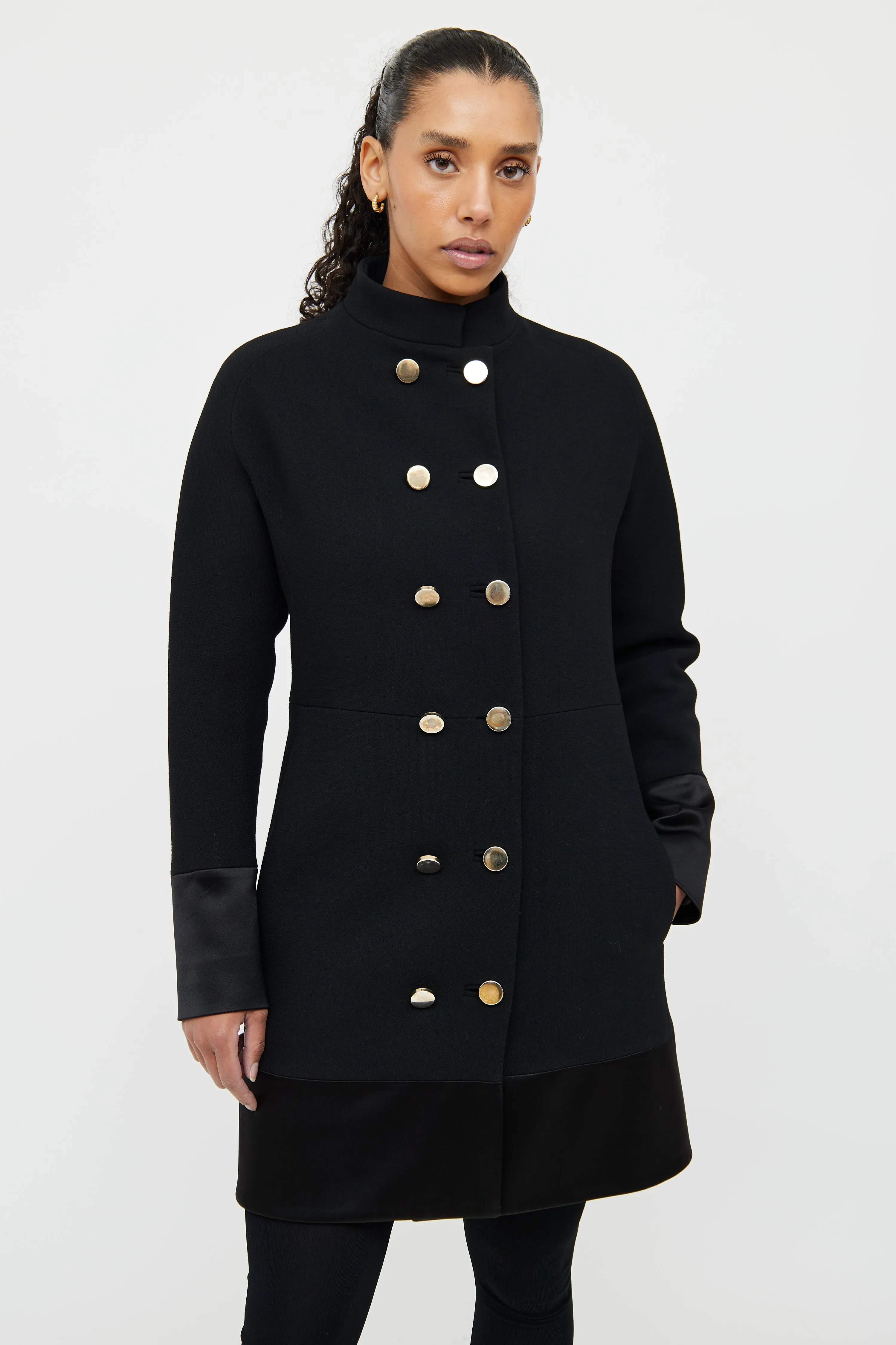 Black Wool Double Breasted Long Coat