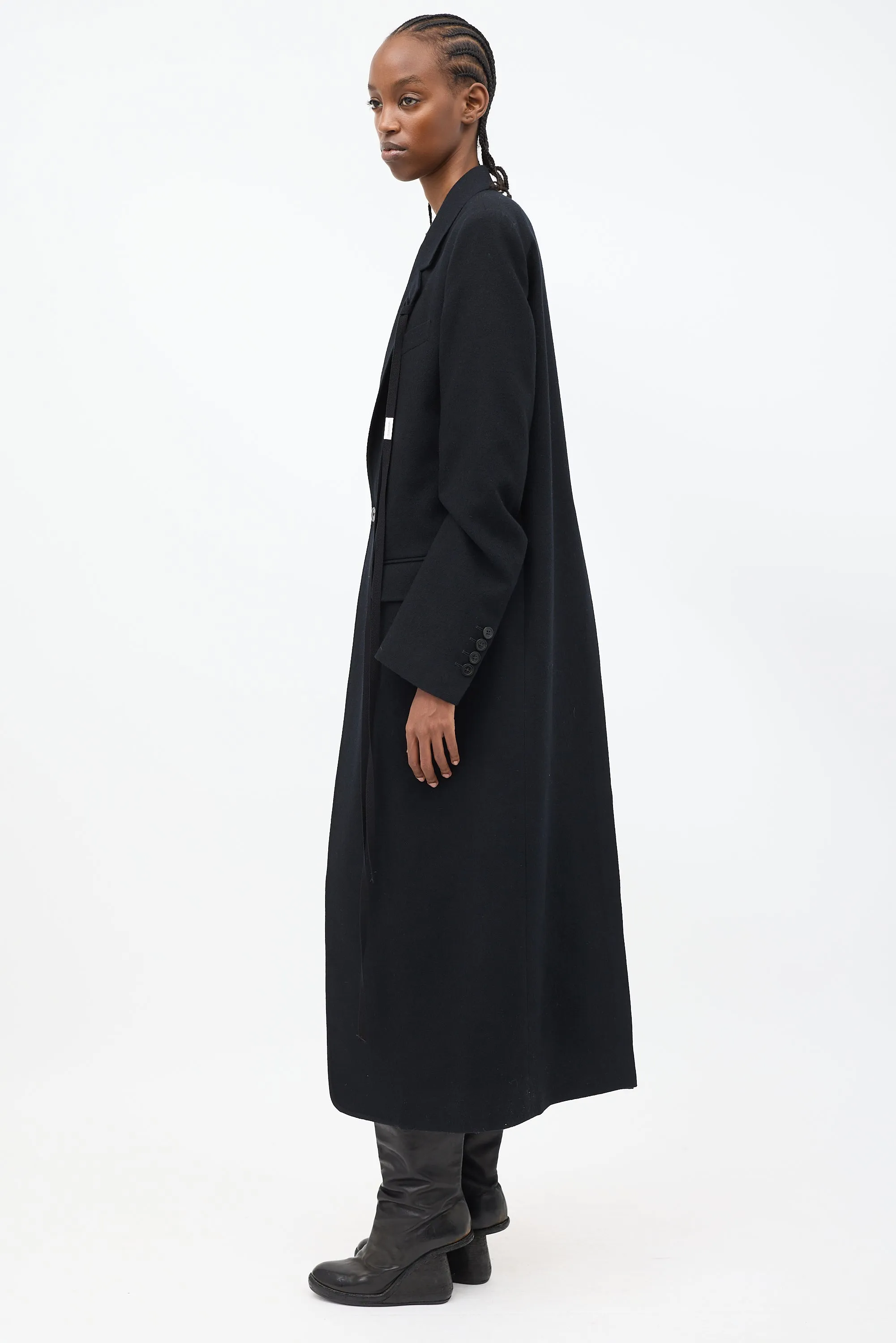 Black Wool Lieke Tacked Sleeve Long Coat