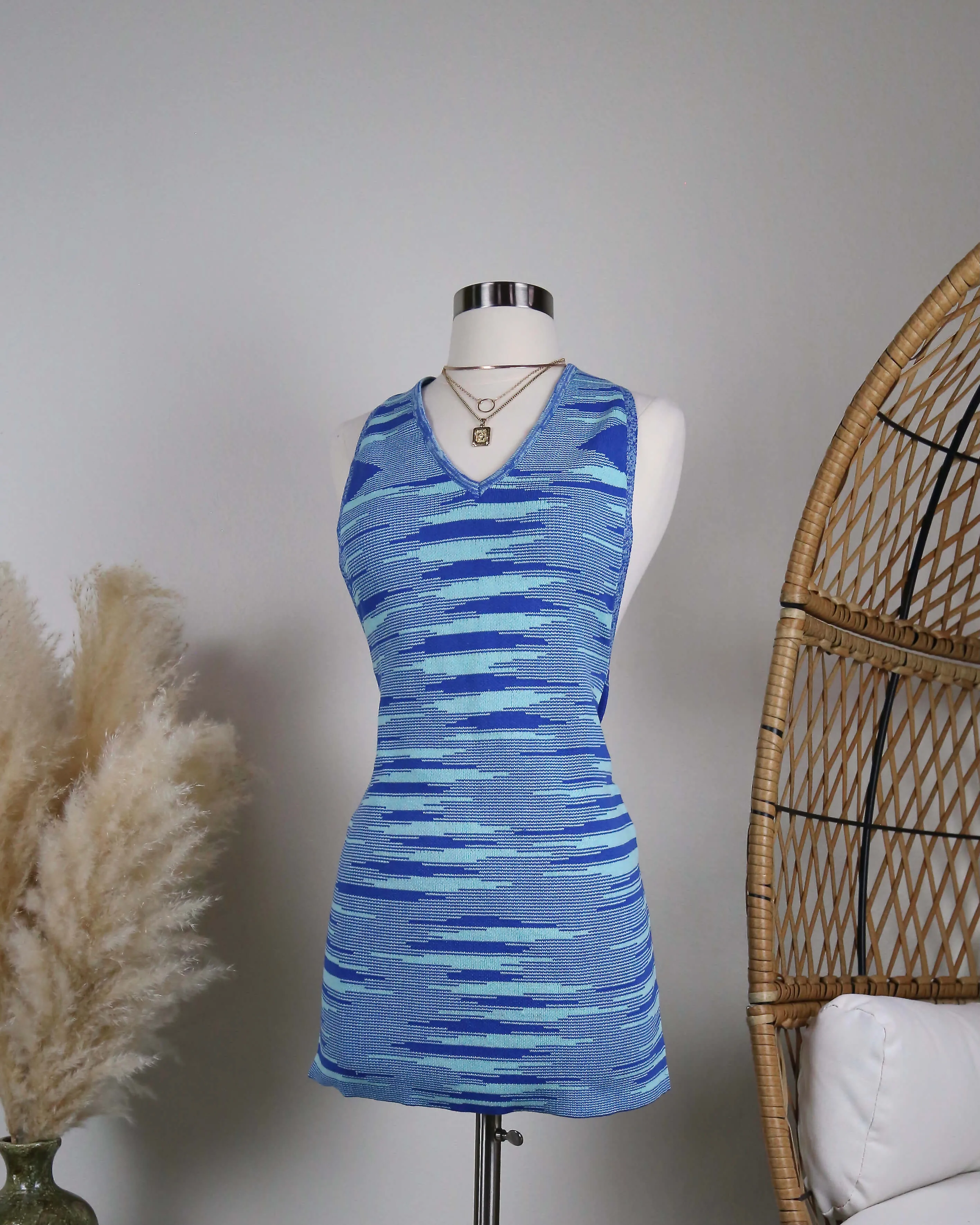 Blue Y2K Striped Halter Knit Dress