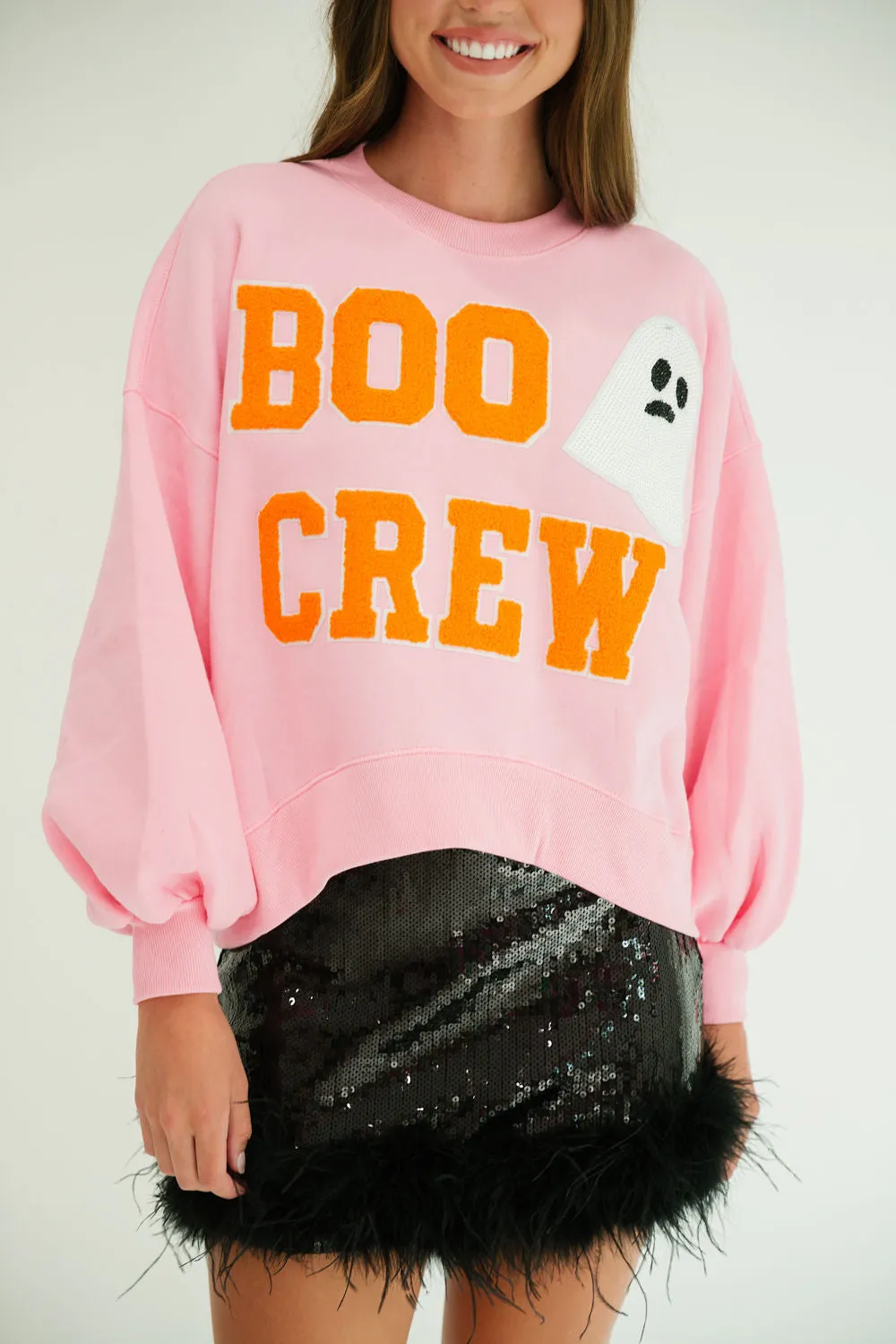 BOO CREW VARSITY PINK PULLOVER