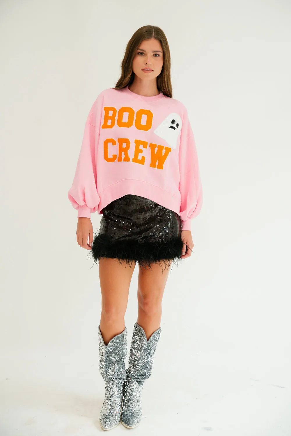 BOO CREW VARSITY PINK PULLOVER