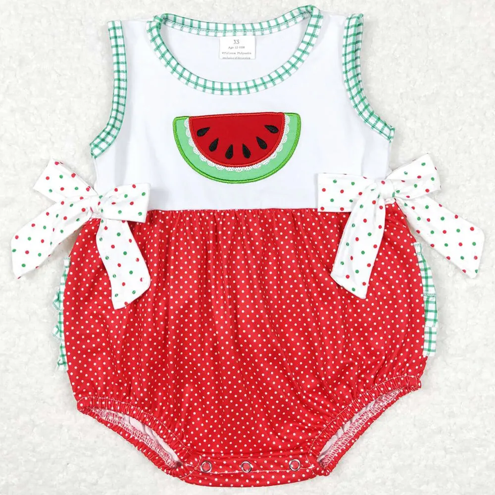 Boutique Baby Girls Rompers Watermelon Embroidery Summer Girls Rompers