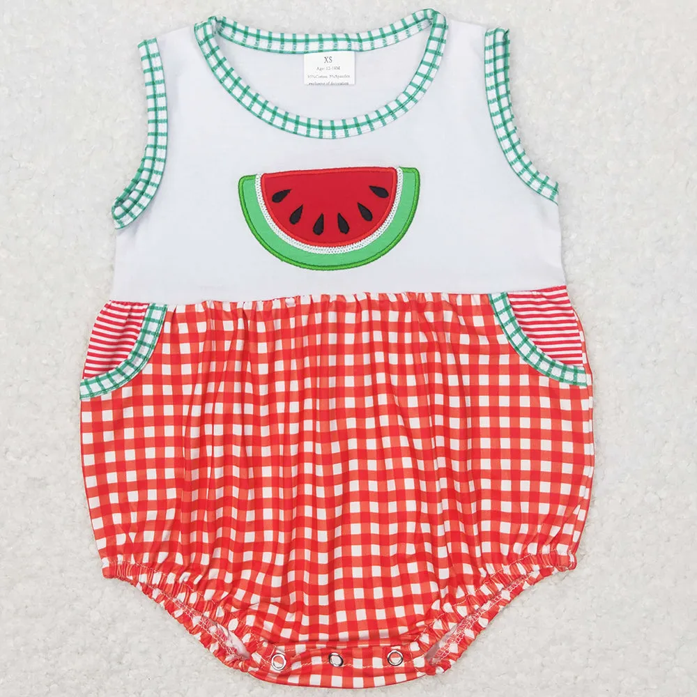 Boutique Baby Girls Rompers Watermelon Embroidery Summer Girls Rompers