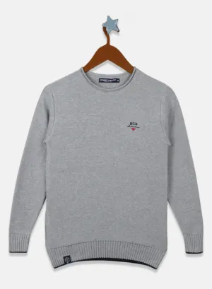 Boys Grey Solid Pullover