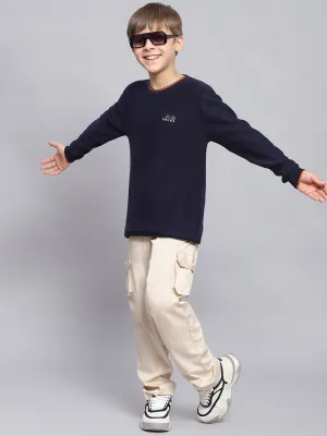 Boys Navy Blue Solid Round Neck Full Sleeve Sweater