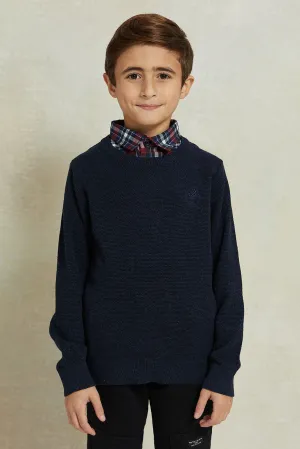 Boys Navy Knitted Pullover With Mock Collar