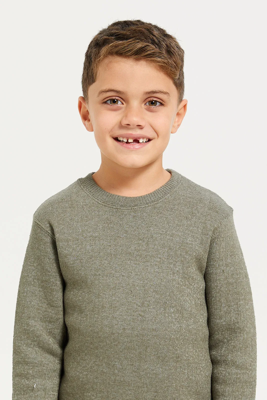 Boys Olive Snow Look Crew Neck Pullover