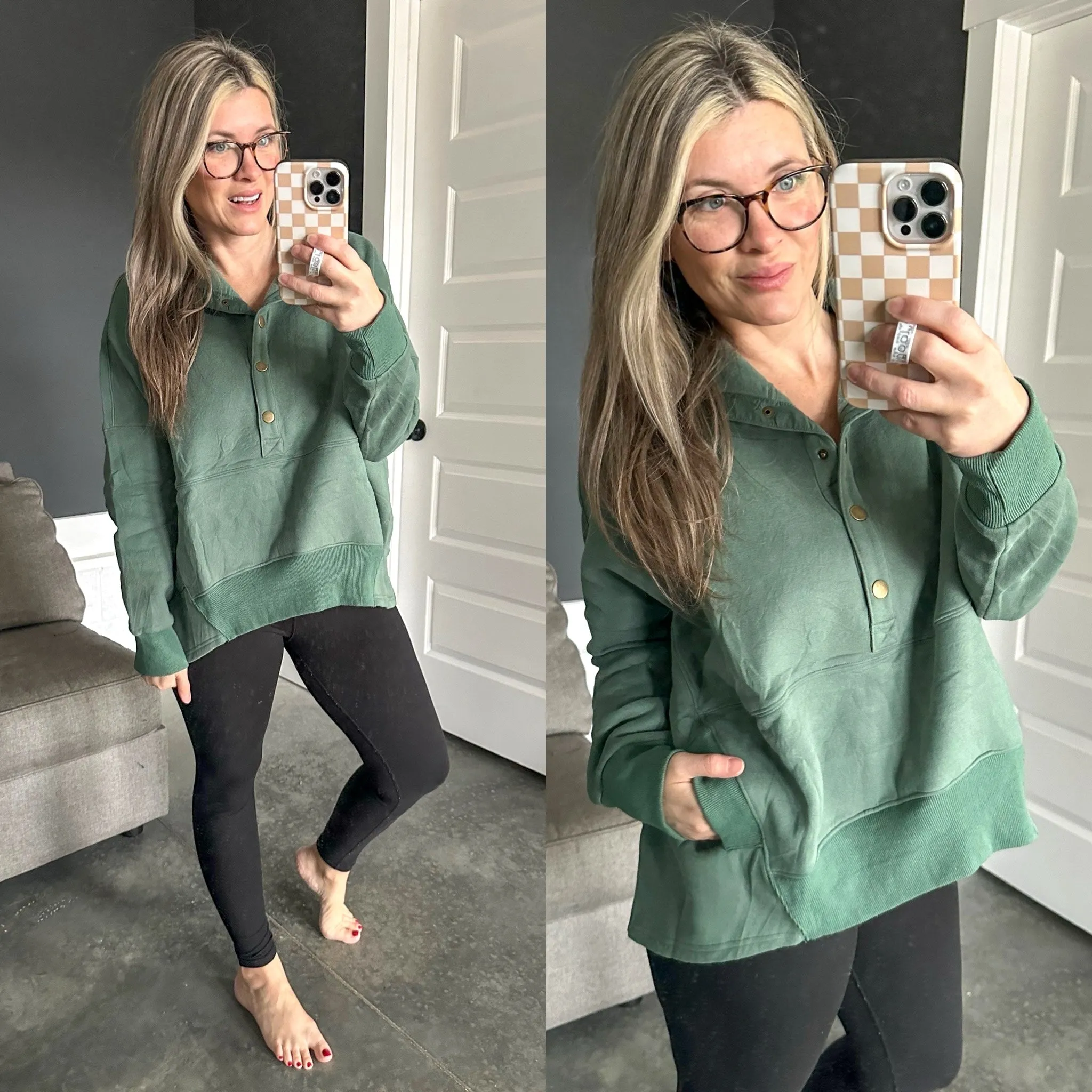 Button Front Oversized Pullover In Spring Green