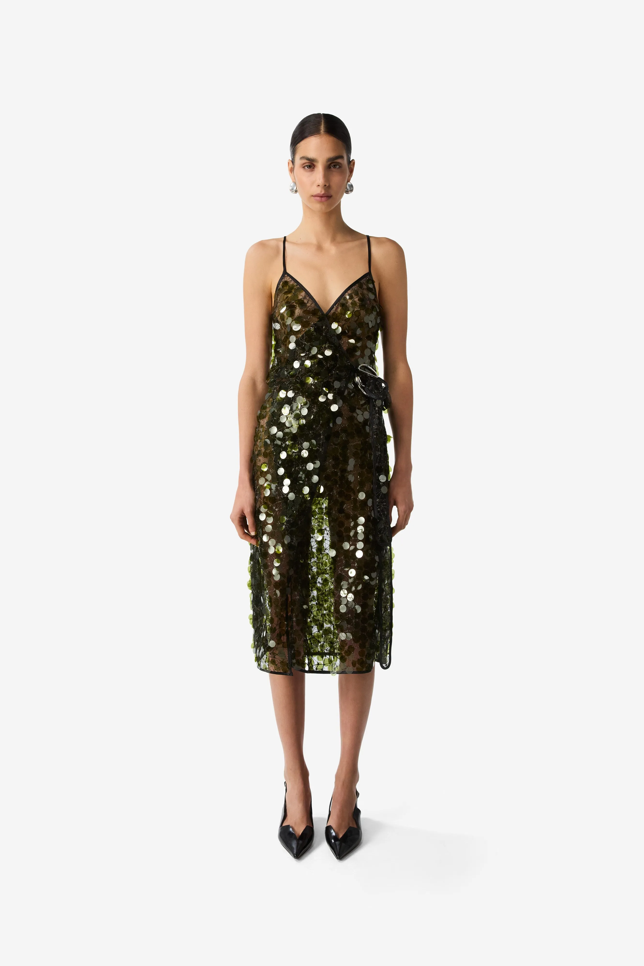 C-Logo Sequin Wrap Slip Dress