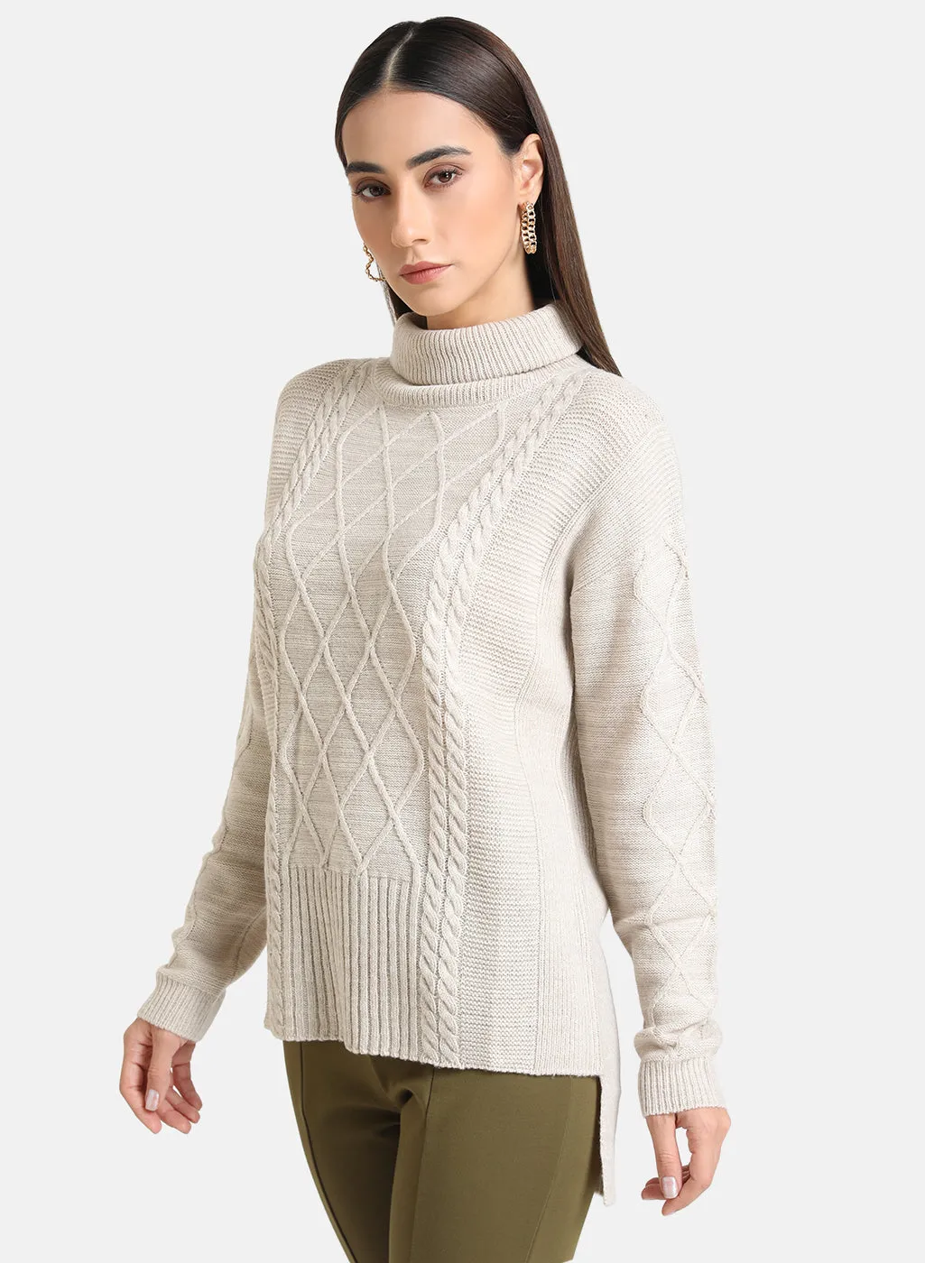 Cable Knit High Neck Pullover