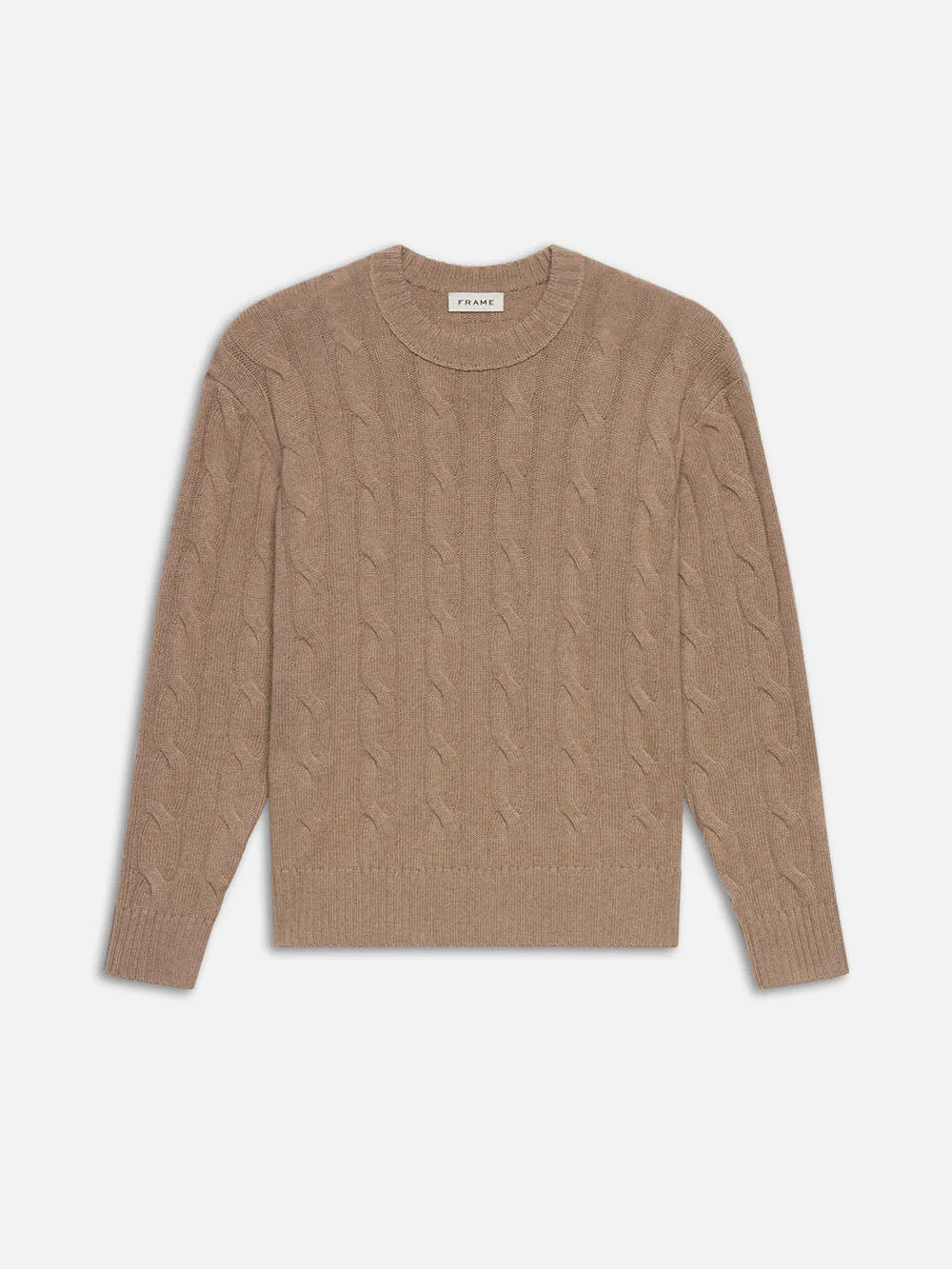 Cashmere Cable Crewneck -- Light Brown