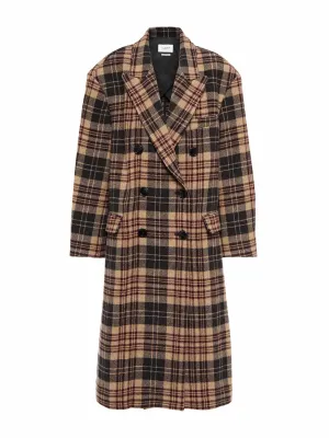 Checked double-breasted wool coat