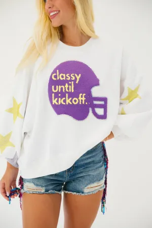 CLASSY UNTIL KICKOFF PURPLE HELMET PULLOVER