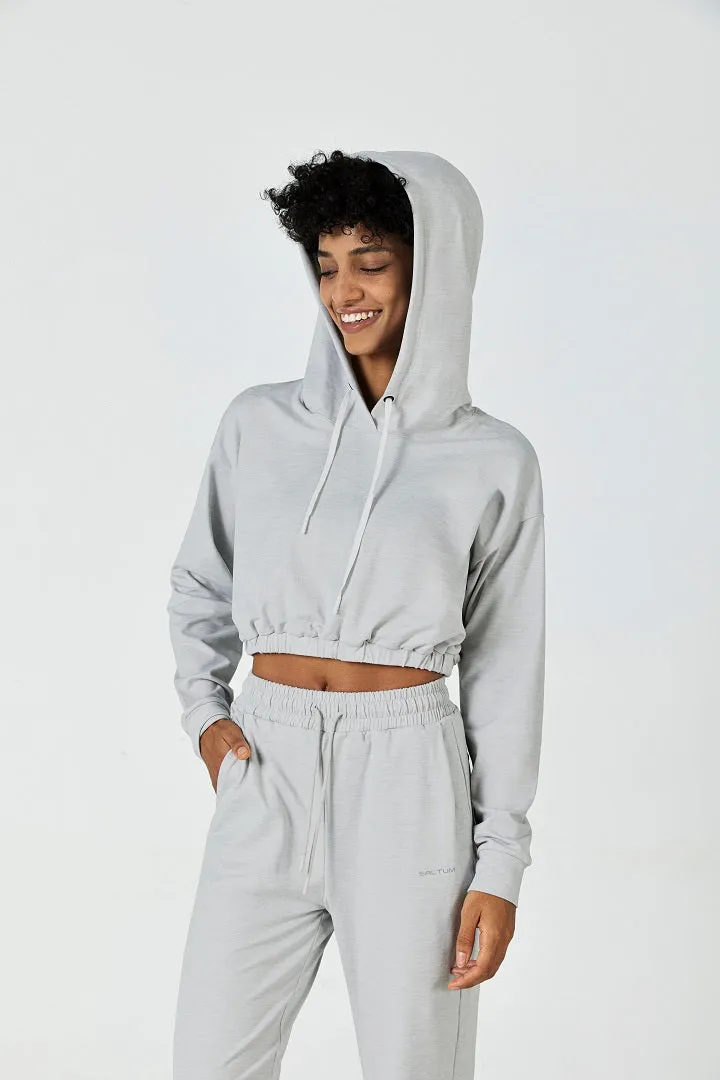 CloudFleece™ Cropped Pullover Hoodie-Lt Flecked Grey