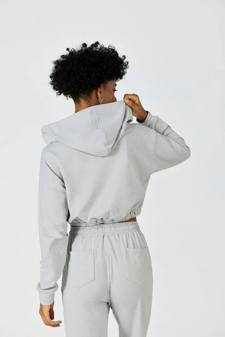 CloudFleece™ Cropped Pullover Hoodie-Lt Flecked Grey