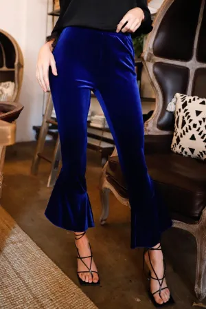 Cobalt Velvet Ruffled Flare High Waist Pants /2-2-1-1