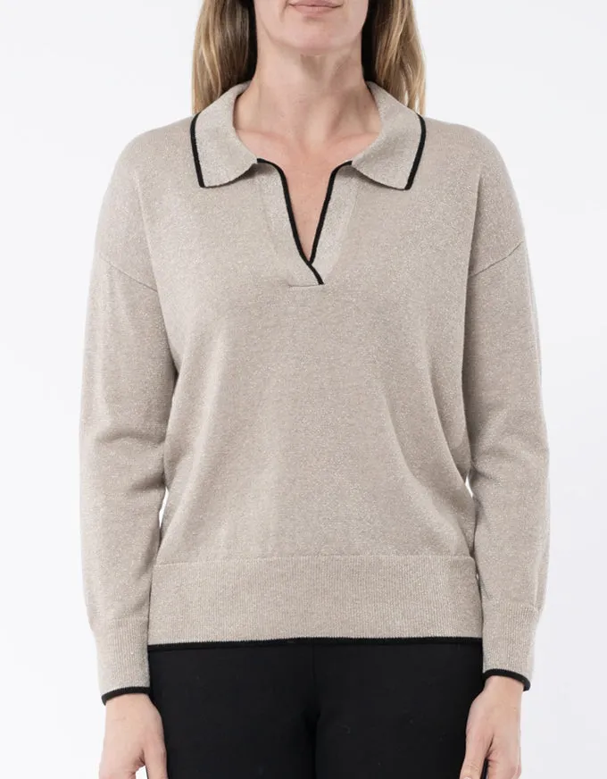 Collared Pullover Almond Lurex