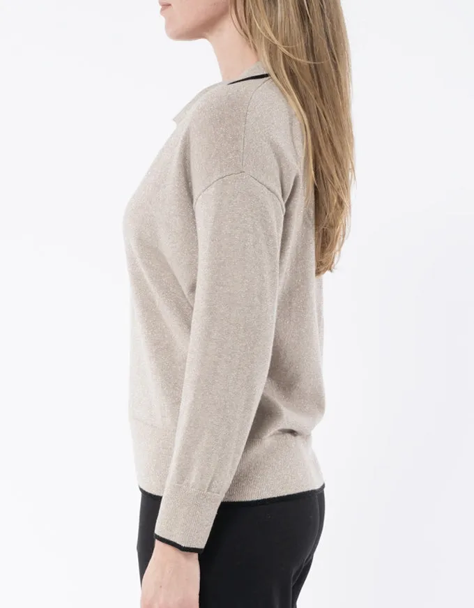 Collared Pullover Almond Lurex