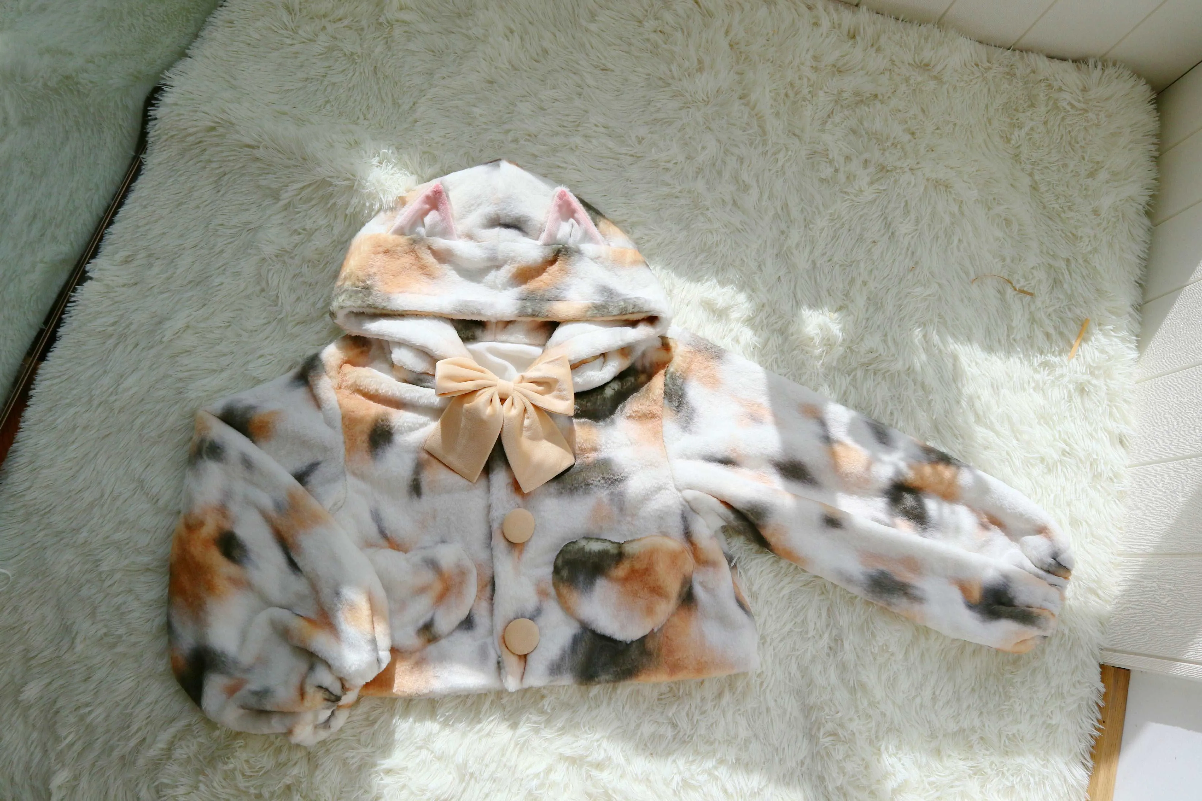 Colorful White Black Calico Gray Cat Plush Rabbit Fur Winter Coat Jacket